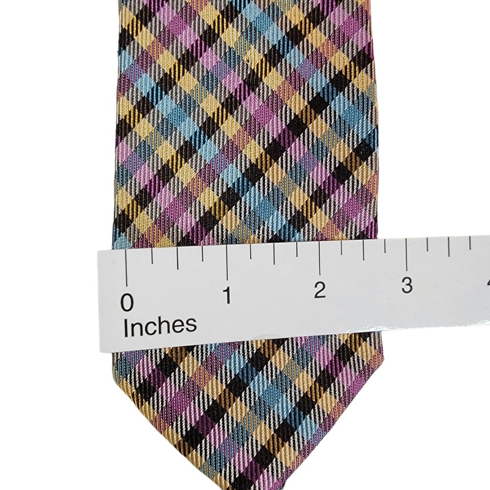 Bruno Piattelli Roma Slim Plaid Checkered Milti Colored Spring Vibes Men's Tie - Picture 12 of 13